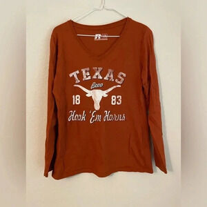 Russell orange / white Texas Longhorns Girls long sleeve vneck shirt size L12/14